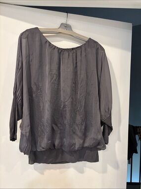 Italy Women's Gray Sheer Blouson Top — Relaxed Silhouette
